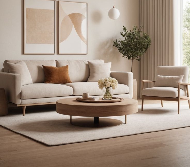 Craftsman sanding a solid-wood tabletop in our workshop